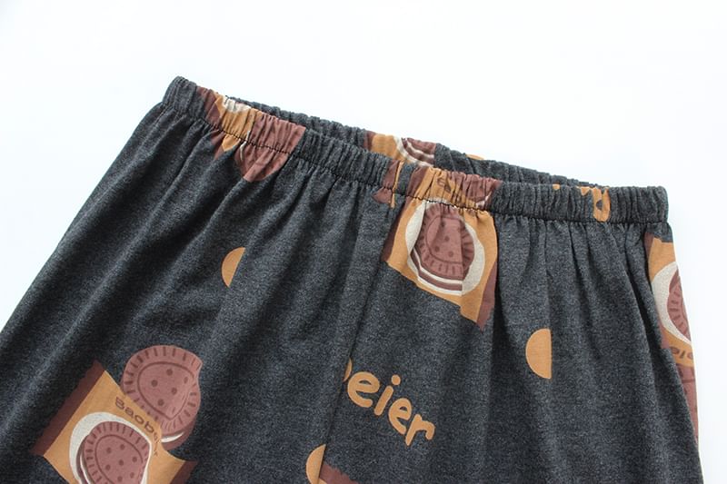 Couple Matching Pajama Set: Long-Sleeve Print Top + Pants (Various Designs)