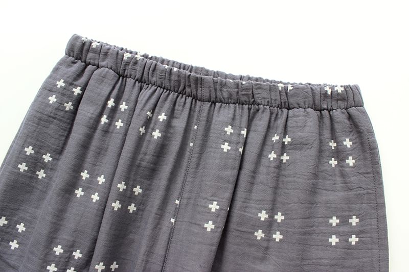 Couple Matching Pajama Set: Long-Sleeve Cross Print Top + Pants (Various Designs)