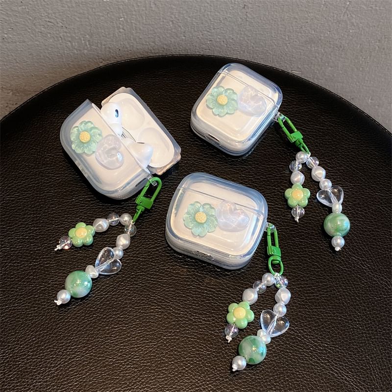 Floral Heart Faux Pearl Charm AirPods / Pro Earphone Case Skin