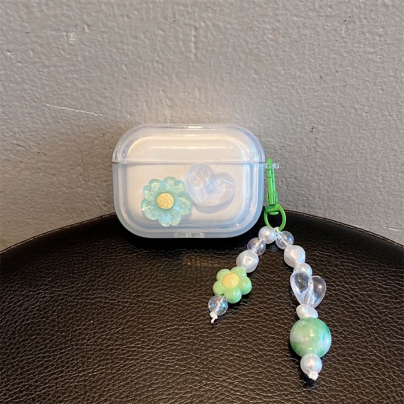 Floral Heart Faux Pearl Charm AirPods / Pro Earphone Case Skin