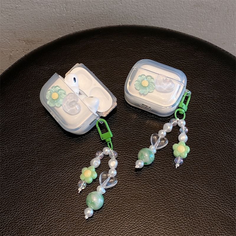 Floral Heart Faux Pearl Charm AirPods / Pro Earphone Case Skin