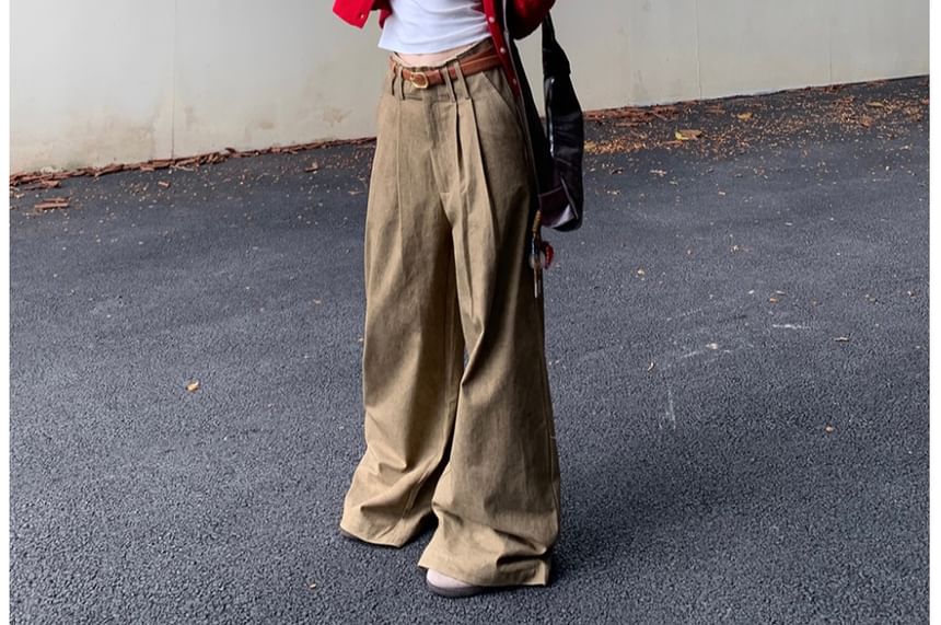 Cable Knit Button-Up Crop Cardigan & T-Shirt & Wide Leg Pants Set