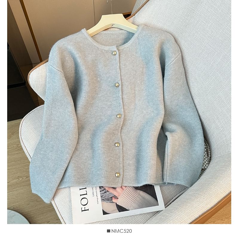Pearl-Button Round-Neck Cardigan in 8 Colors