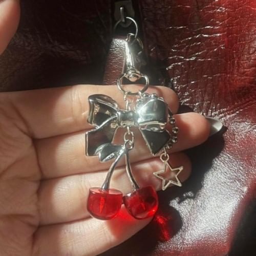 Bow Cherry Alloy Bag Charm Keyring