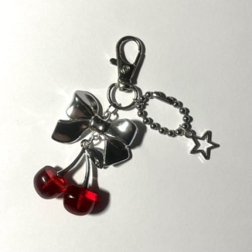 Bow Cherry Alloy Bag Charm Keyring