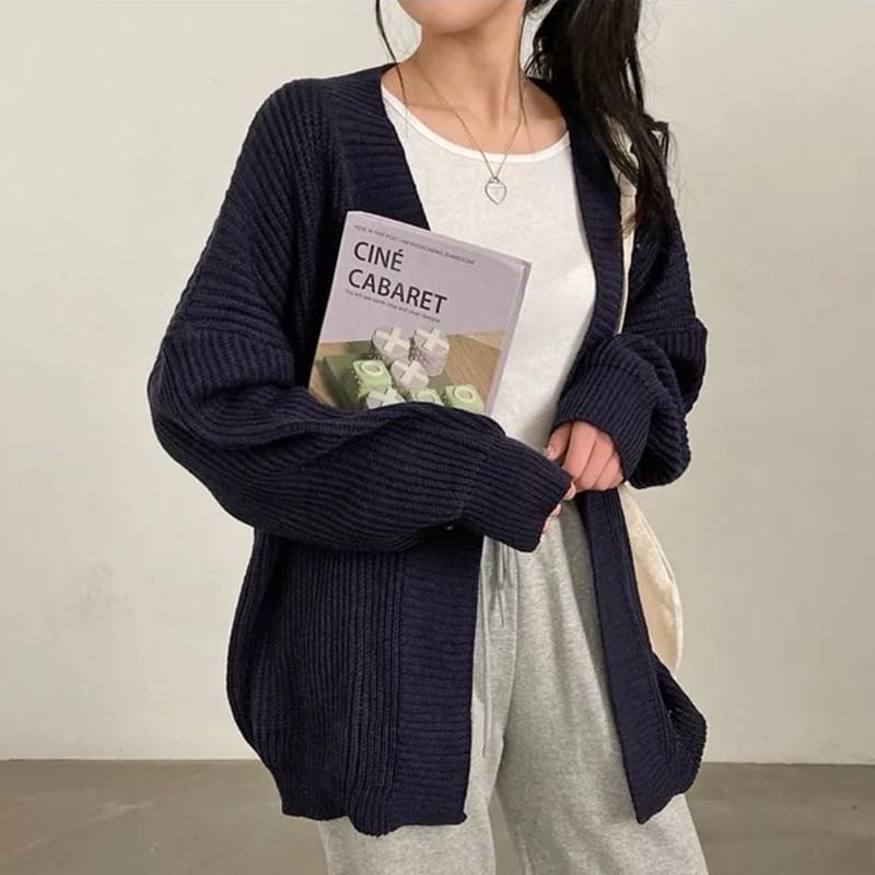 Oversized Open Front Plain Cardigan