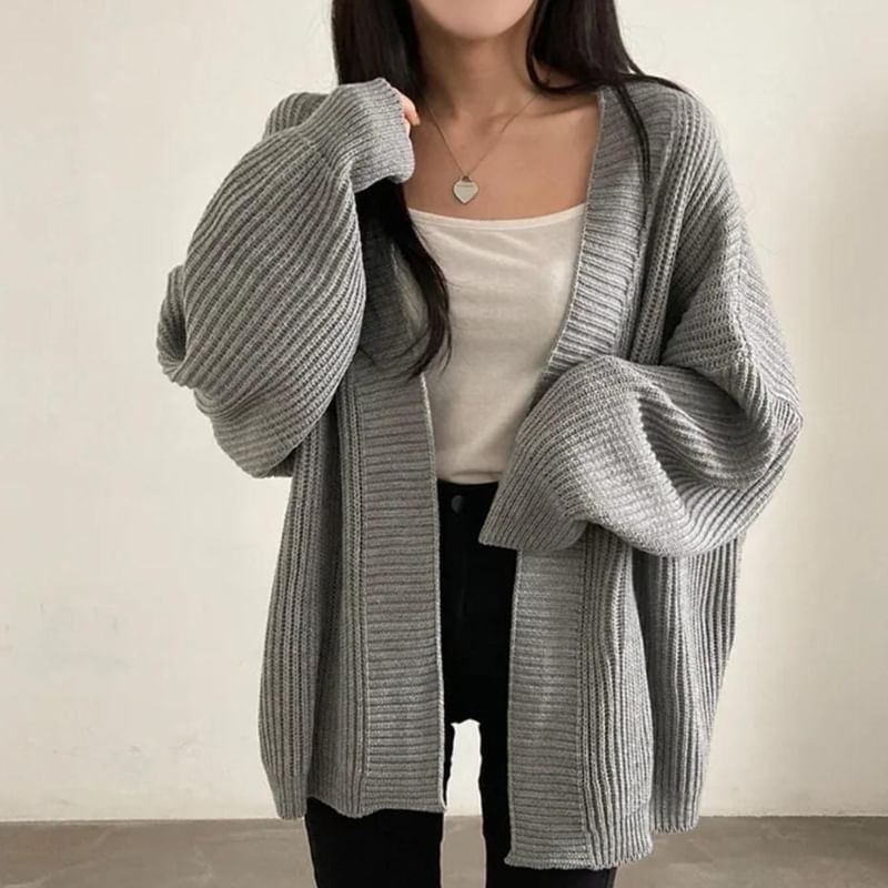 Oversized Open Front Plain Cardigan