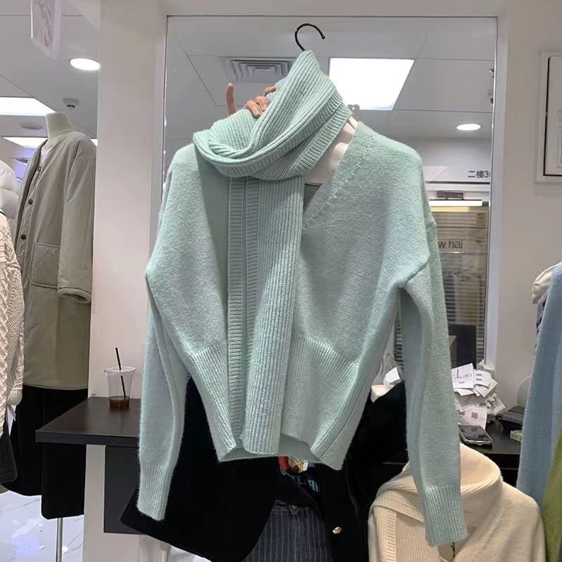 Solid V-Neck Knitted Open Front Sweater