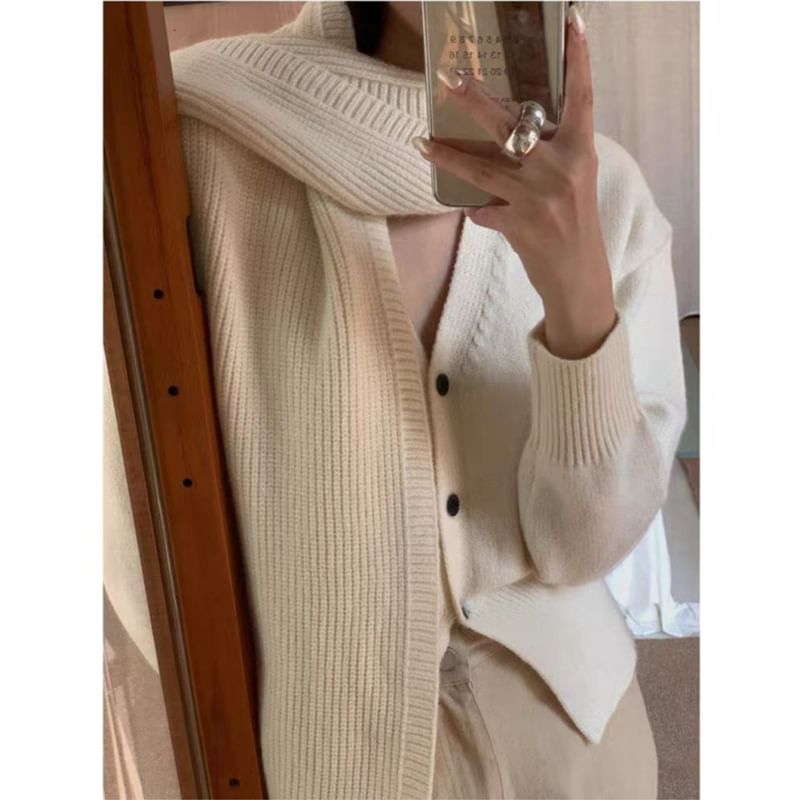 Solid V-Neck Knitted Open Front Sweater