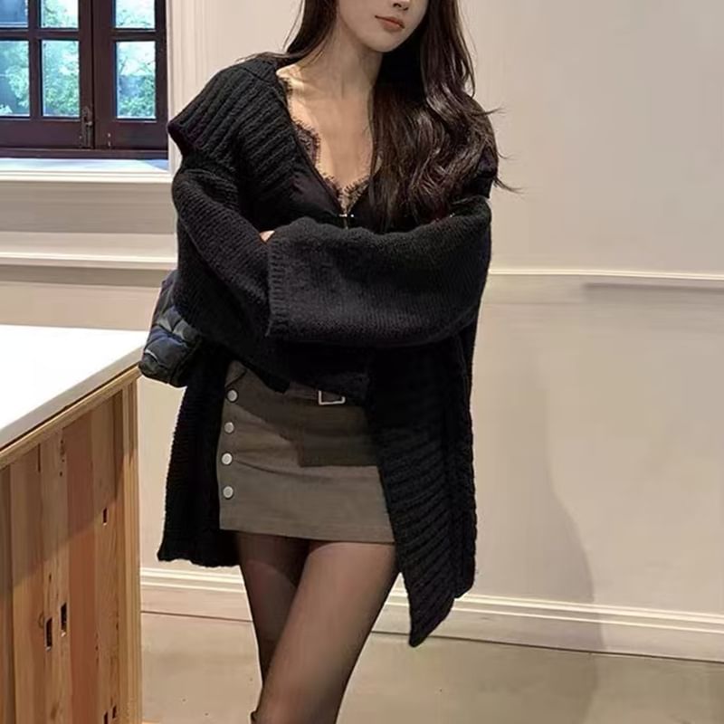 Open Front Solid Longline Knit Jacket