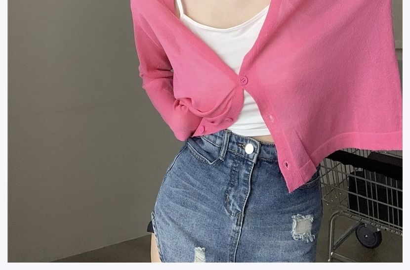 Sheer V-Neck Button-Up Cardigan