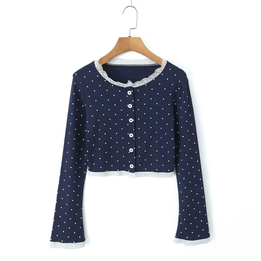 Set: Polka Dot Lace Trim Cardigan + Camisole