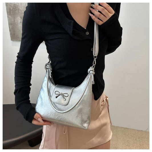 Bow Accent Faux Leather Crossbody Bag
