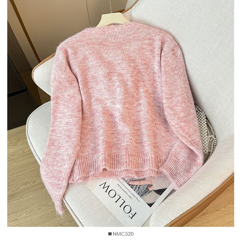 Sequined V-Neck Open Front Sweater