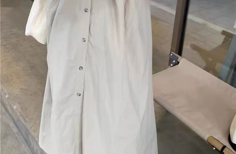 Round Neck Long Sleeve Pocket Button A-Line Maxi Dress