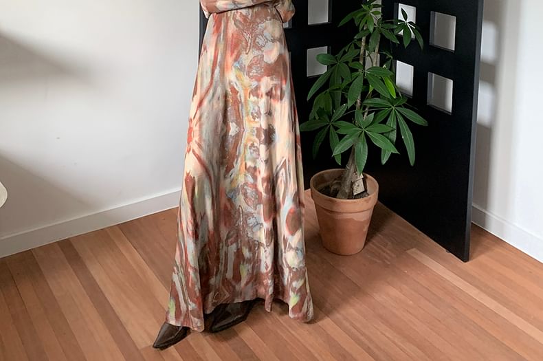 Scoop Neck Tie-Dye Long-Sleeve A-Line Maxi Dress