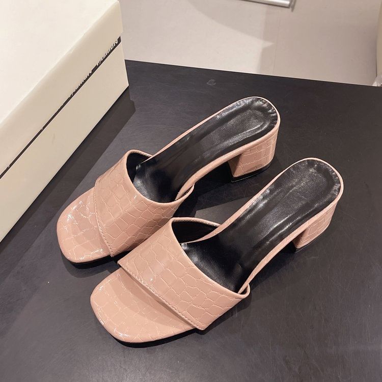 Low Heel Faux Leather Sandals