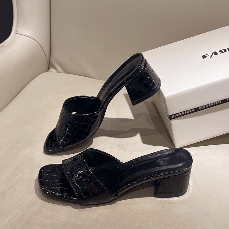 Low Heel Faux Leather Sandals