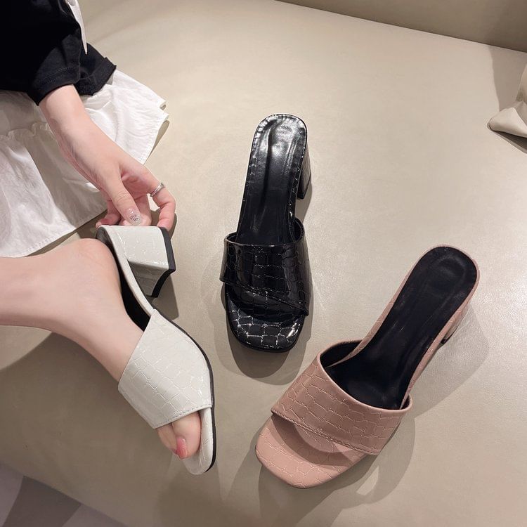 Low Heel Faux Leather Sandals