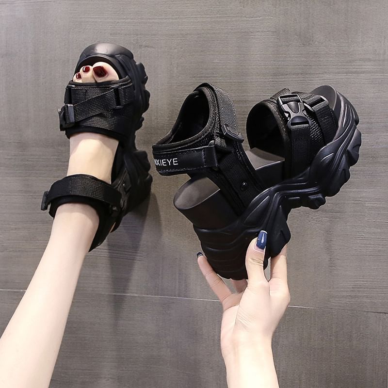 Buckled Platform Wedge Sandals