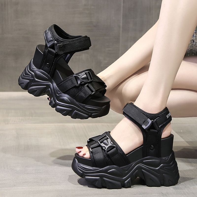 Buckled Platform Wedge Sandals