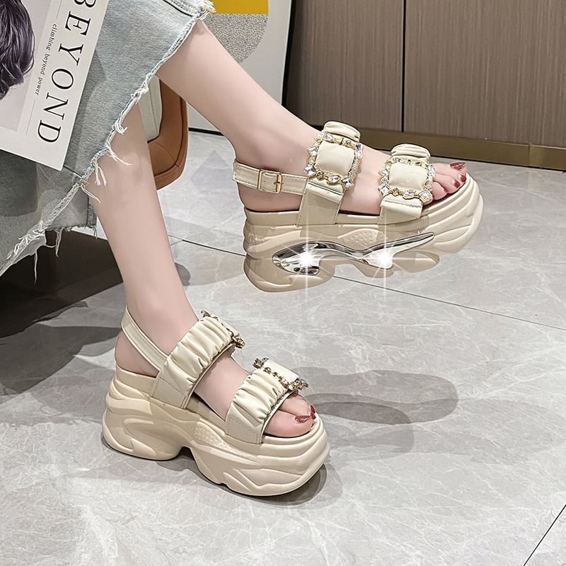 Rhinestone Platform Chunky Heel Sandals