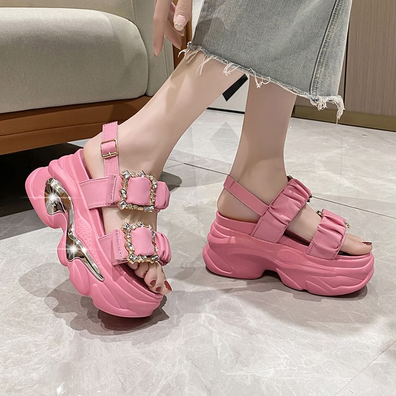 Rhinestone Platform Chunky Heel Sandals
