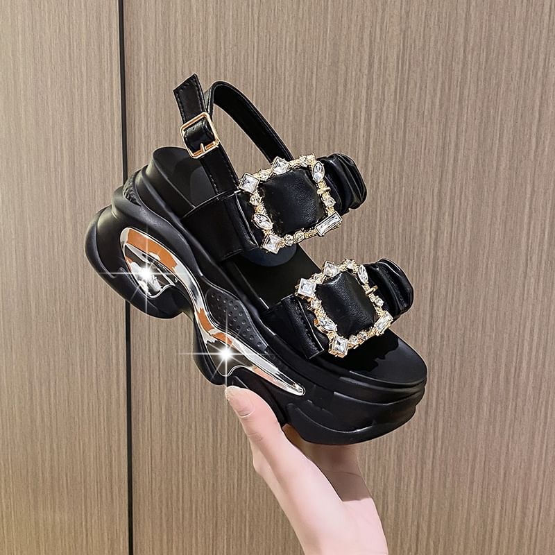 Rhinestone Platform Chunky Heel Sandals