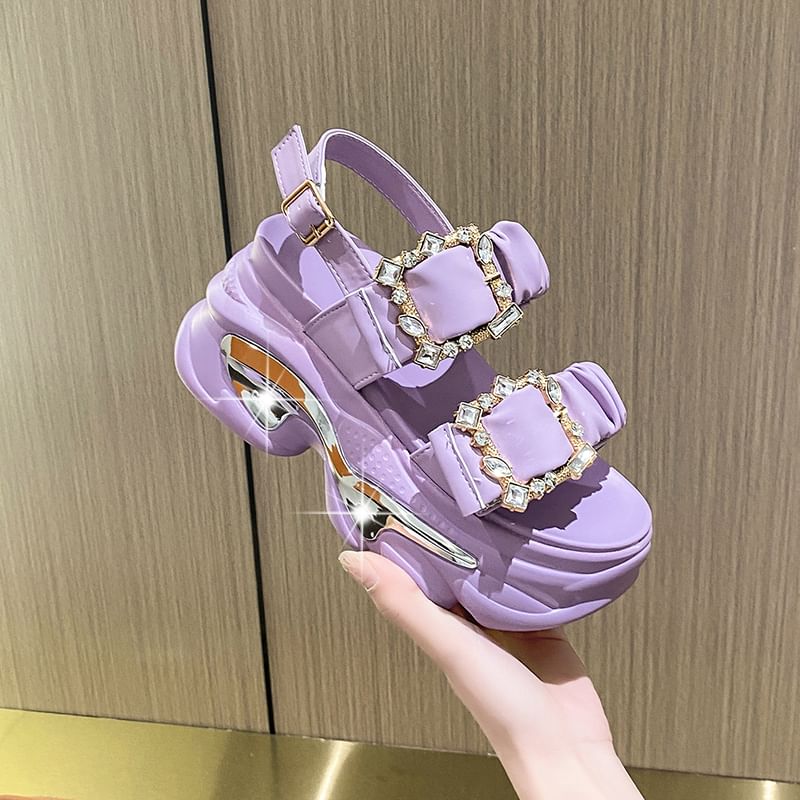 Rhinestone Platform Chunky Heel Sandals