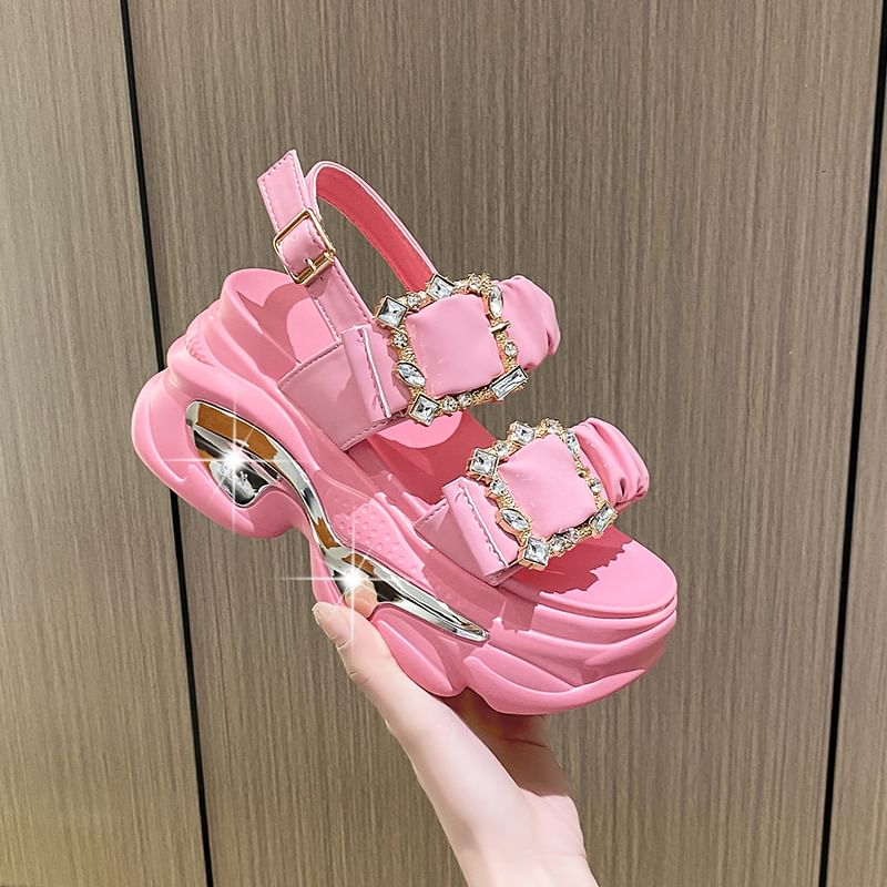 Rhinestone Platform Chunky Heel Sandals