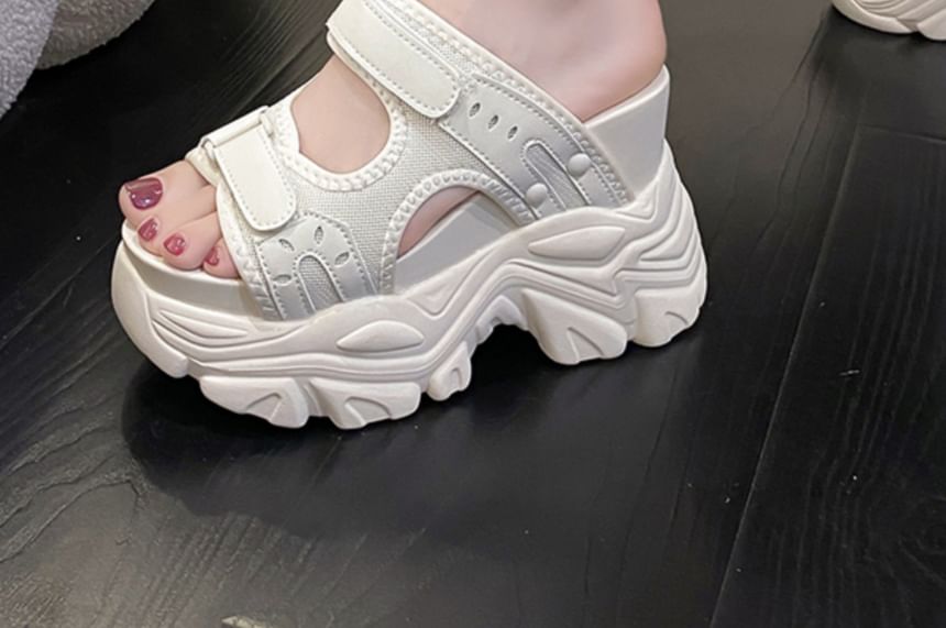 Adhesive Strap Platform Chunky Heel Slide Sandals