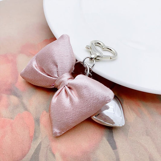 Plain Bow & Alloy Heart Bag Charm / Keychain
