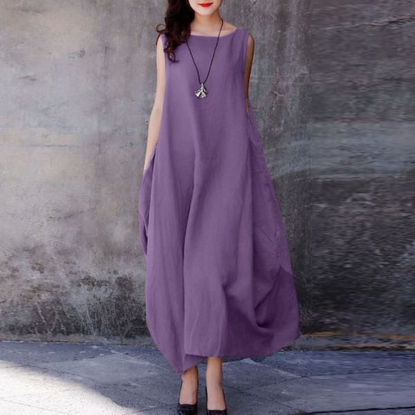 Boat Neck Sleeveless A-Line Maxi Dress