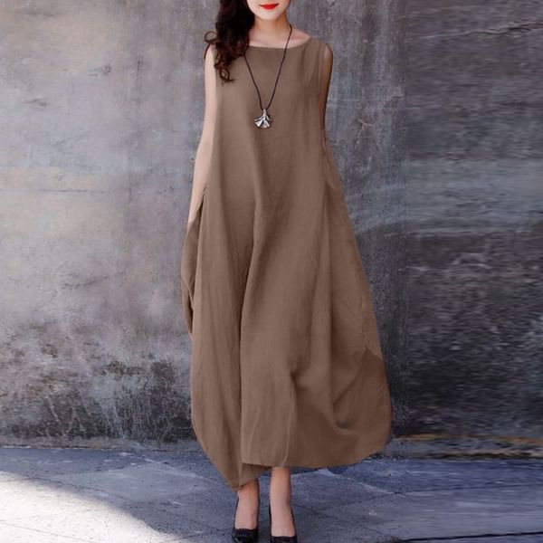 Boat Neck Sleeveless A-Line Maxi Dress