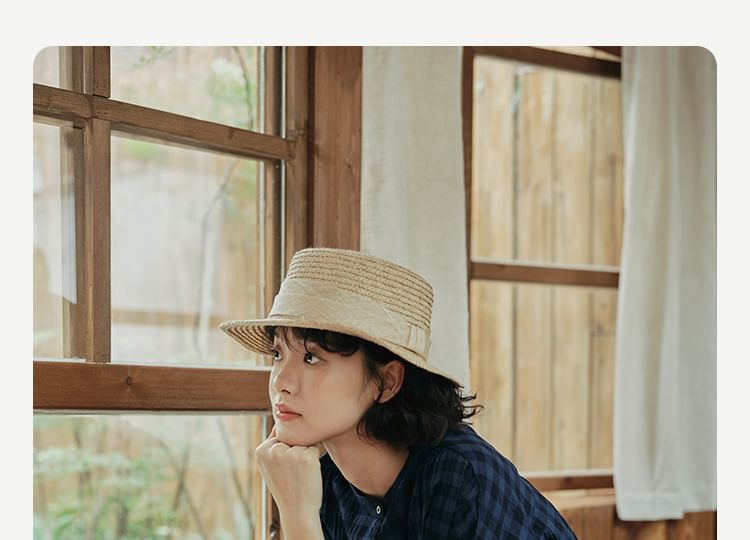 Short-Sleeve Band Collar Plaid Panel Button A-Line Maxi Dress