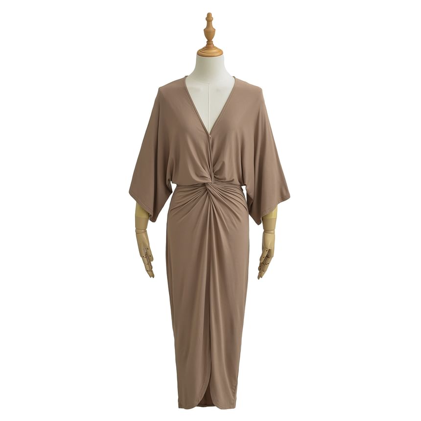 V-Neck 3/4-Sleeve Sheath Maxi Dress