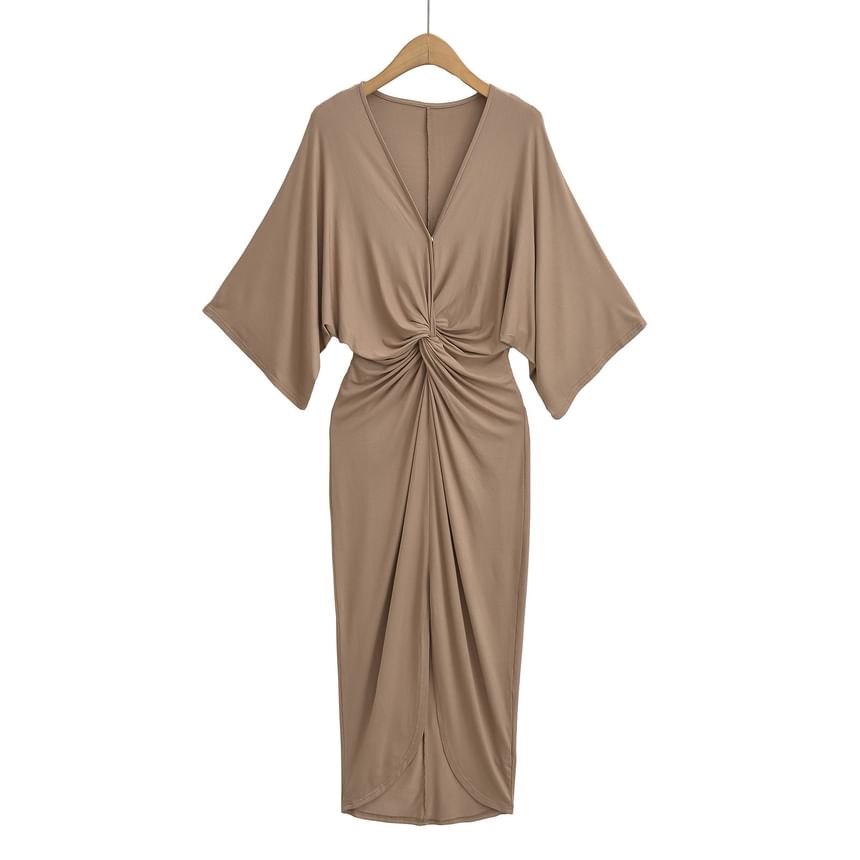 V-Neck 3/4-Sleeve Sheath Maxi Dress