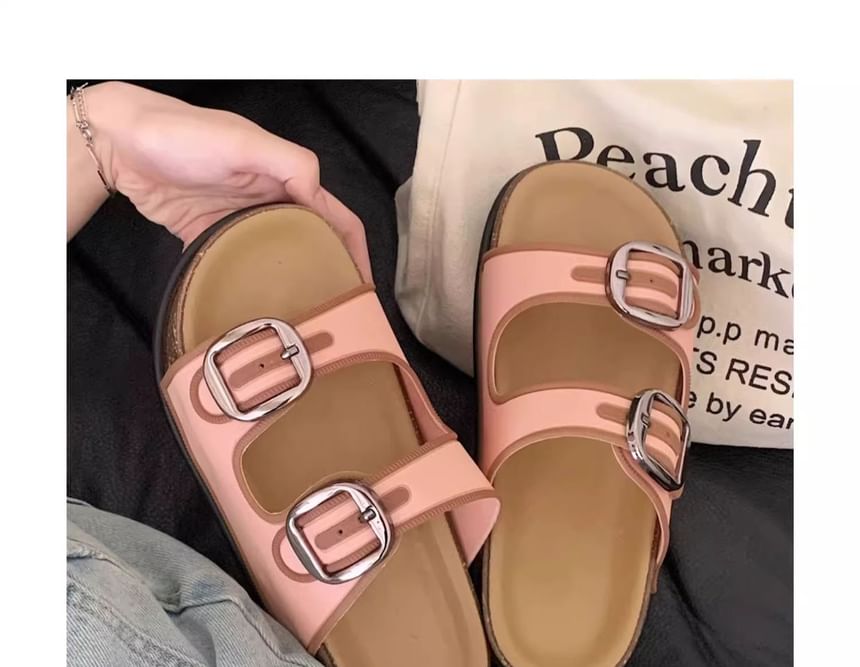 Buckled Platform Slide Sandals
