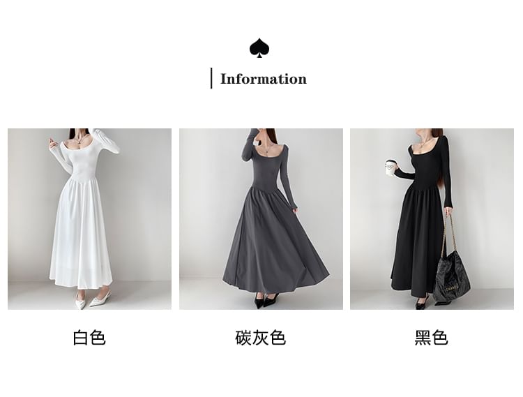 Square-Neck Two-Tone A-Line Maxi Dress