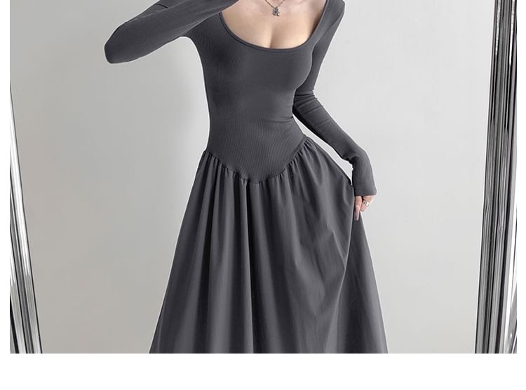 Square-Neck Two-Tone A-Line Maxi Dress