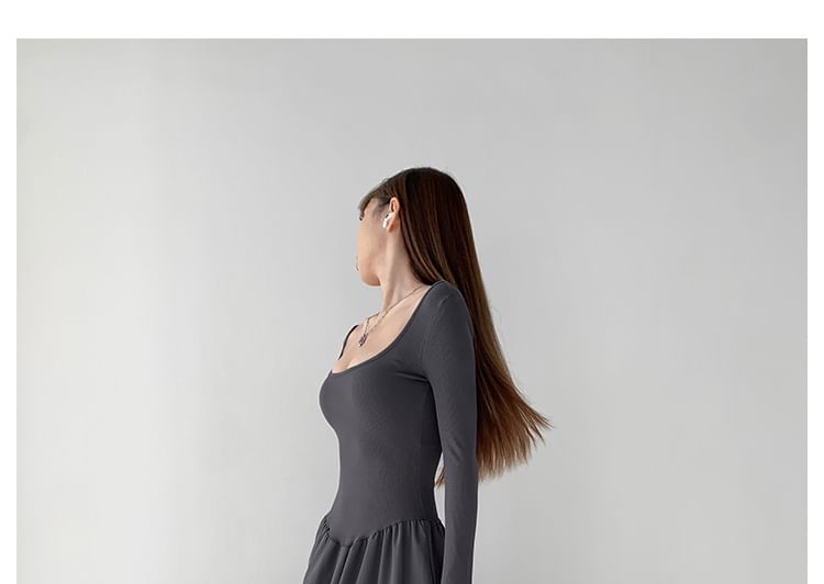 Square-Neck Two-Tone A-Line Maxi Dress