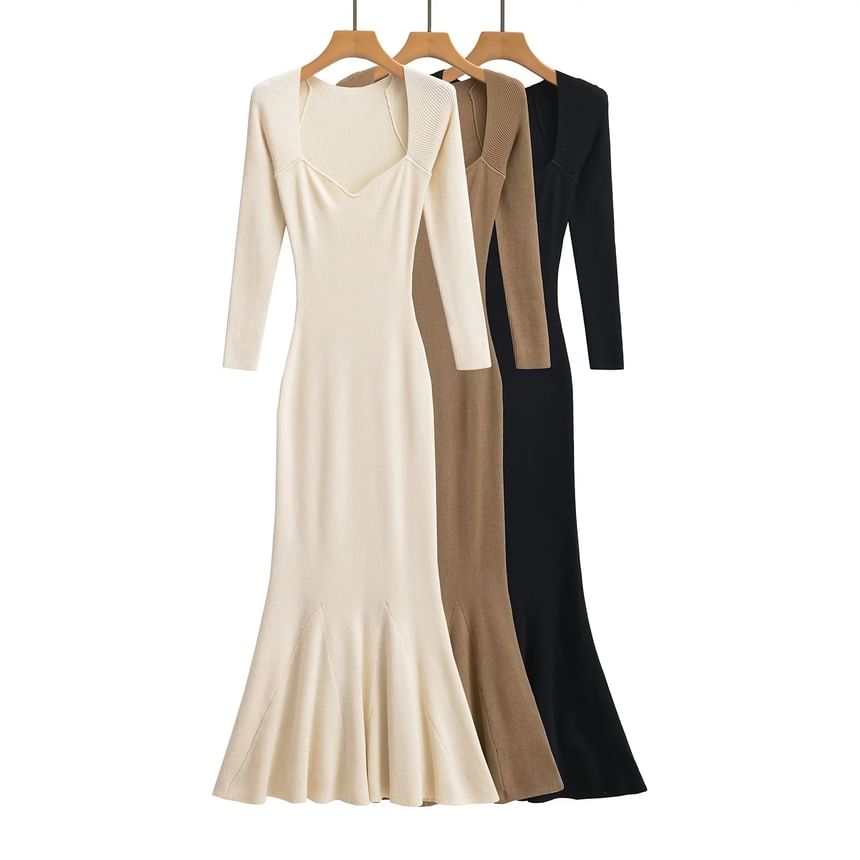 Square Neck Long Sleeve Fitted Maxi Gown