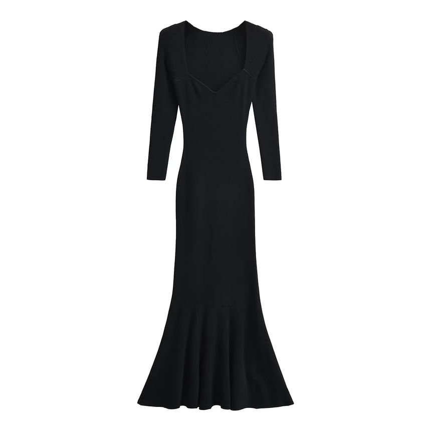 Square Neck Long Sleeve Fitted Maxi Gown
