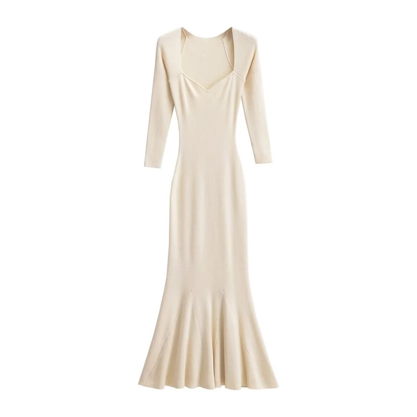 Square Neck Long Sleeve Fitted Maxi Gown