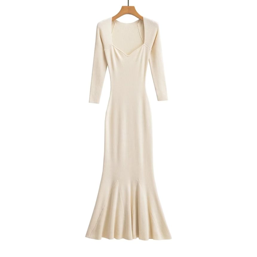 Square Neck Long Sleeve Fitted Maxi Gown