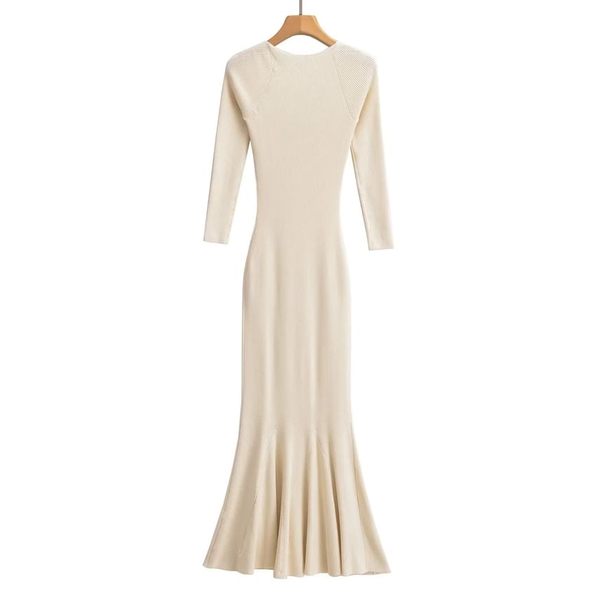 Square Neck Long Sleeve Fitted Maxi Gown