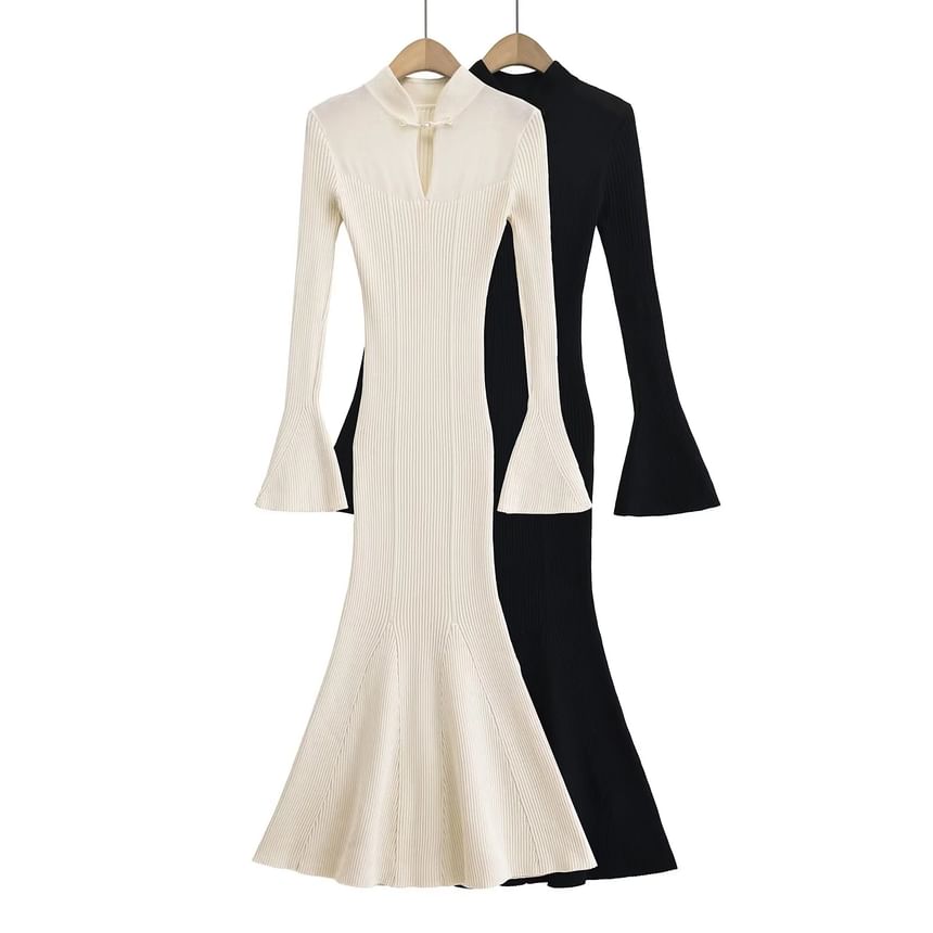Keyhole Ribbed Long Sleeve Mermaid Bodycon Maxi Dress