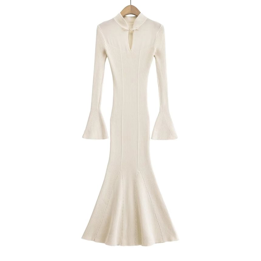 Keyhole Ribbed Long Sleeve Mermaid Bodycon Maxi Dress