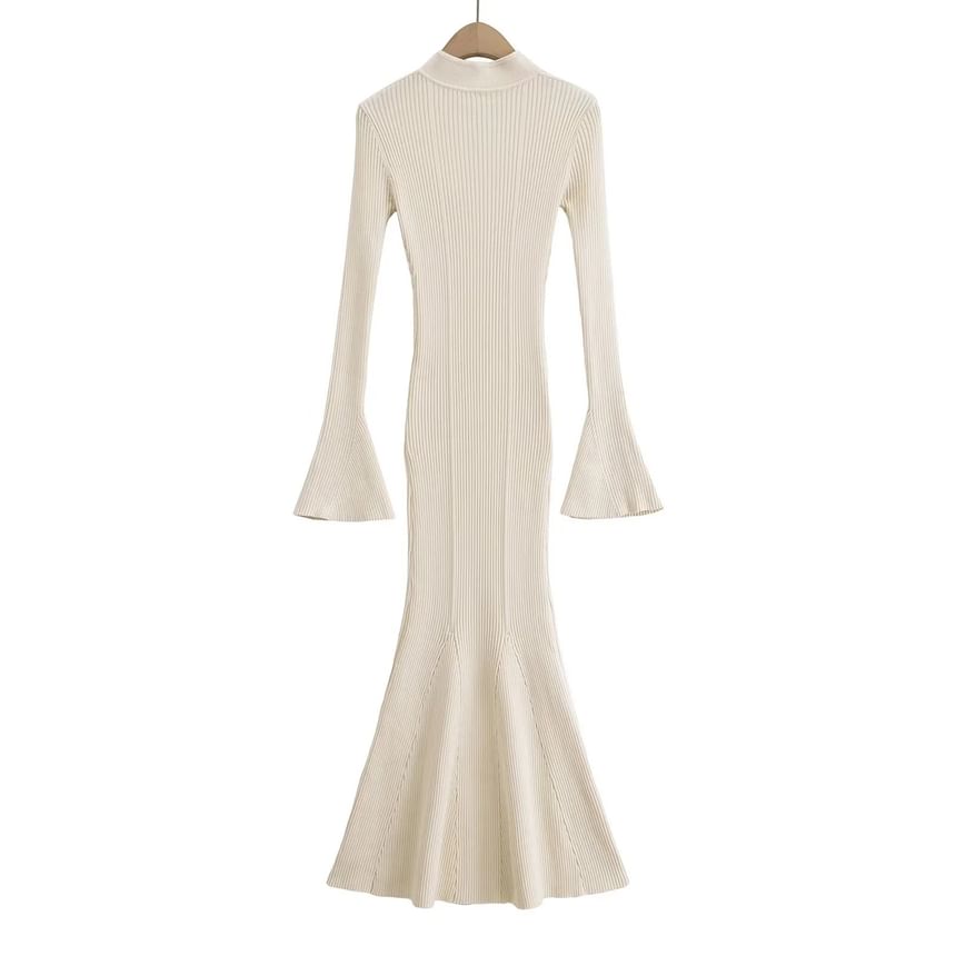 Keyhole Ribbed Long Sleeve Mermaid Bodycon Maxi Dress