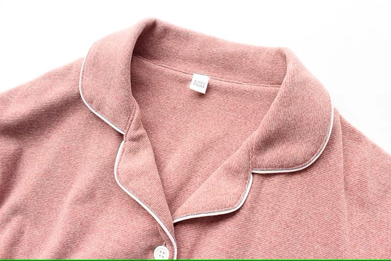 Couple Matching Pajama Set: Long-Sleeve Lapel Collar Contrast Trim Button-Up Top + Pants (Various Designs)